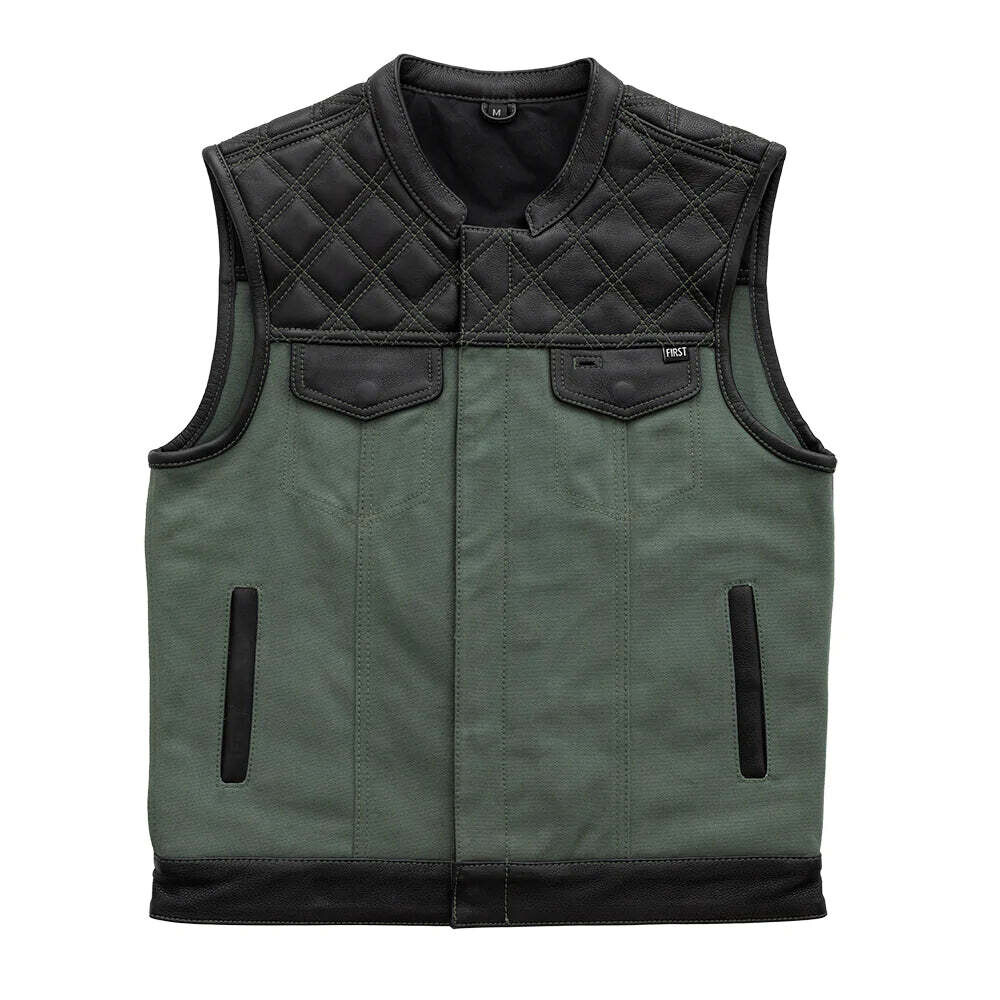 Hunt Club (Green) - Motorcycle Leather Canvas Vest