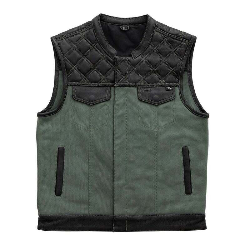 Hunt Club (Green) - Motorcycle Leather Canvas Vest