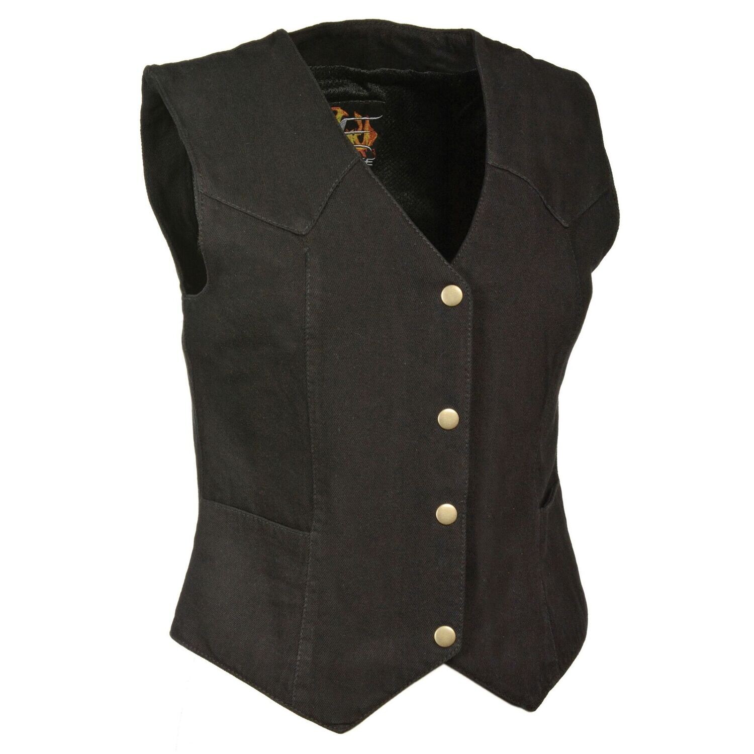 MILWAUKEE LEATHER MDL4000 WOMEN'S BLACK PLAIN SIDE 3 SNAP FRONT DENIM VEST