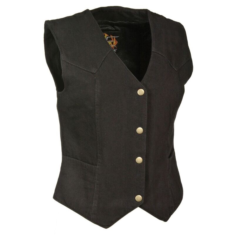 MILWAUKEE LEATHER MDL4000 WOMEN'S BLACK PLAIN SIDE 3 SNAP FRONT DENIM VEST