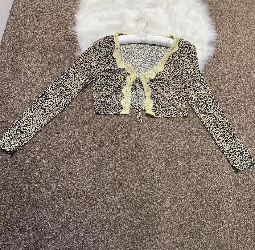 Leopard Tie Front Lace Top
