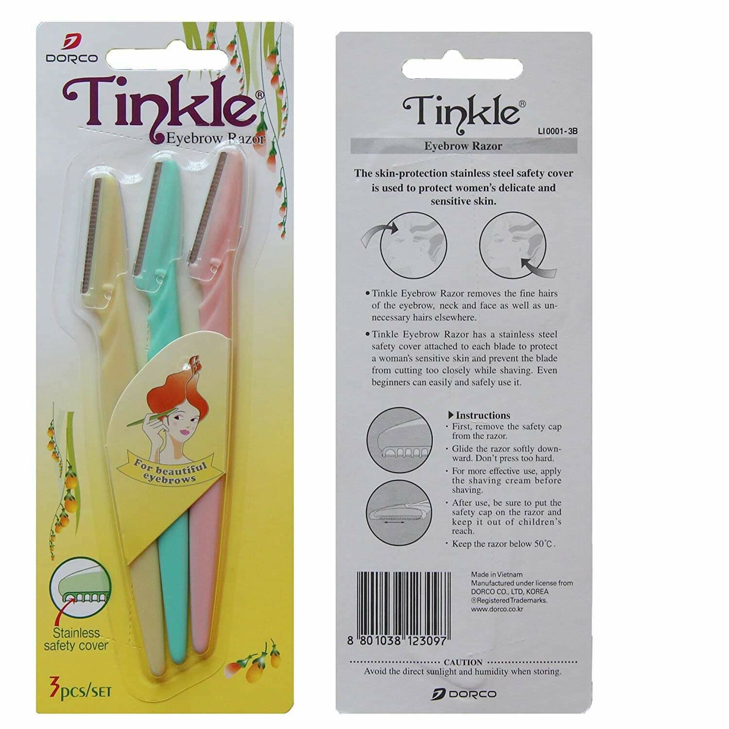 Tinkle Eyebrow Razor Pack of 3 Multicolor With Beautiful Packaging