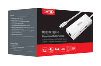 UNITEK USB3.1 TYPE-C MULTI-PORT REPLICATOR, USB, TYPE-C, HDMI, LAN