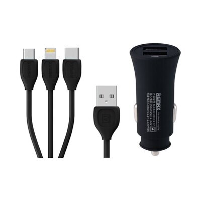 REMAX CAR CHARGER WITH 3-IN-1 USB CABLE