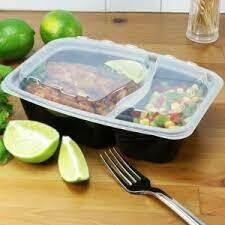 2 Compartment Rectangle Take Out Container With Lids -150 pc Set