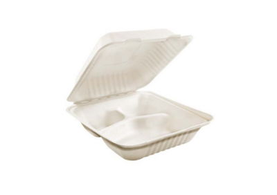Bagasse Clamshell Container - 9x9x3" - 3 Comp