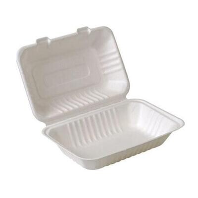 9x6x3 Bagasse Clamshell Container -250 pc