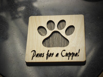Square Wooden Paw Print Coaster - Paws for a Cuppa Square Wooden Paw Print Coaster - Paws for a Cuppa