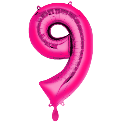 Folienballon XXL "Zahl 9 in Pink" - 86 cm - gefüllt