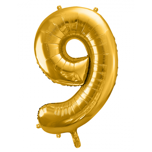 Folienballon XXL "Zahl 9 Gold" - 86 cm - gefüllt
