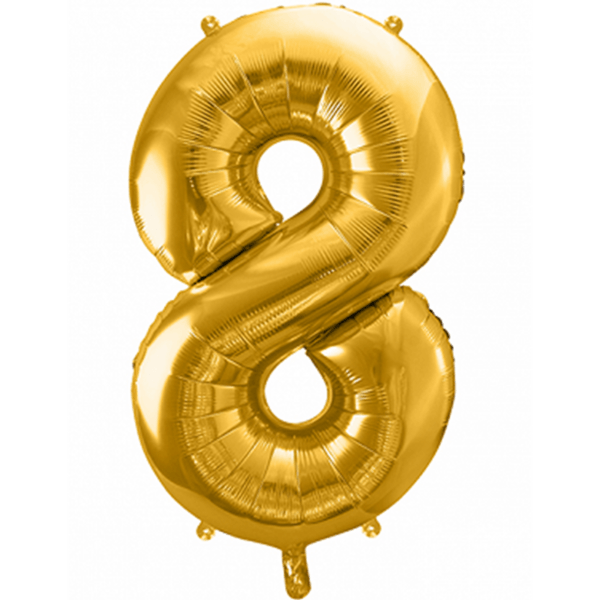 Folienballon XXL "Zahl 8 Gold" - 86 cm - gefüllt