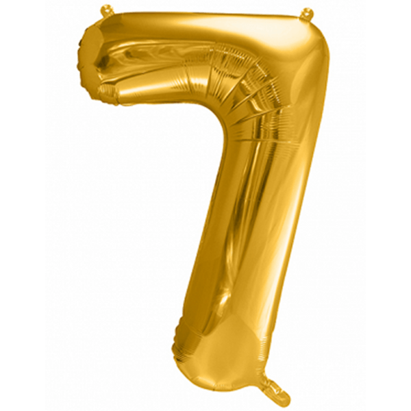 Folienballon XXL "Zahl 7 Gold" - 86 cm - gefüllt