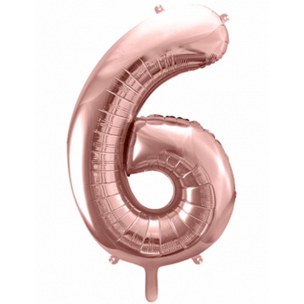 Folienballon XXL "Zahl 6 Roségold" - 86 cm - gefüllt