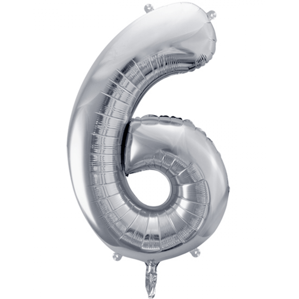 Folienballon XXL "Zahl 6 Silber" - 86 cm - gefüllt