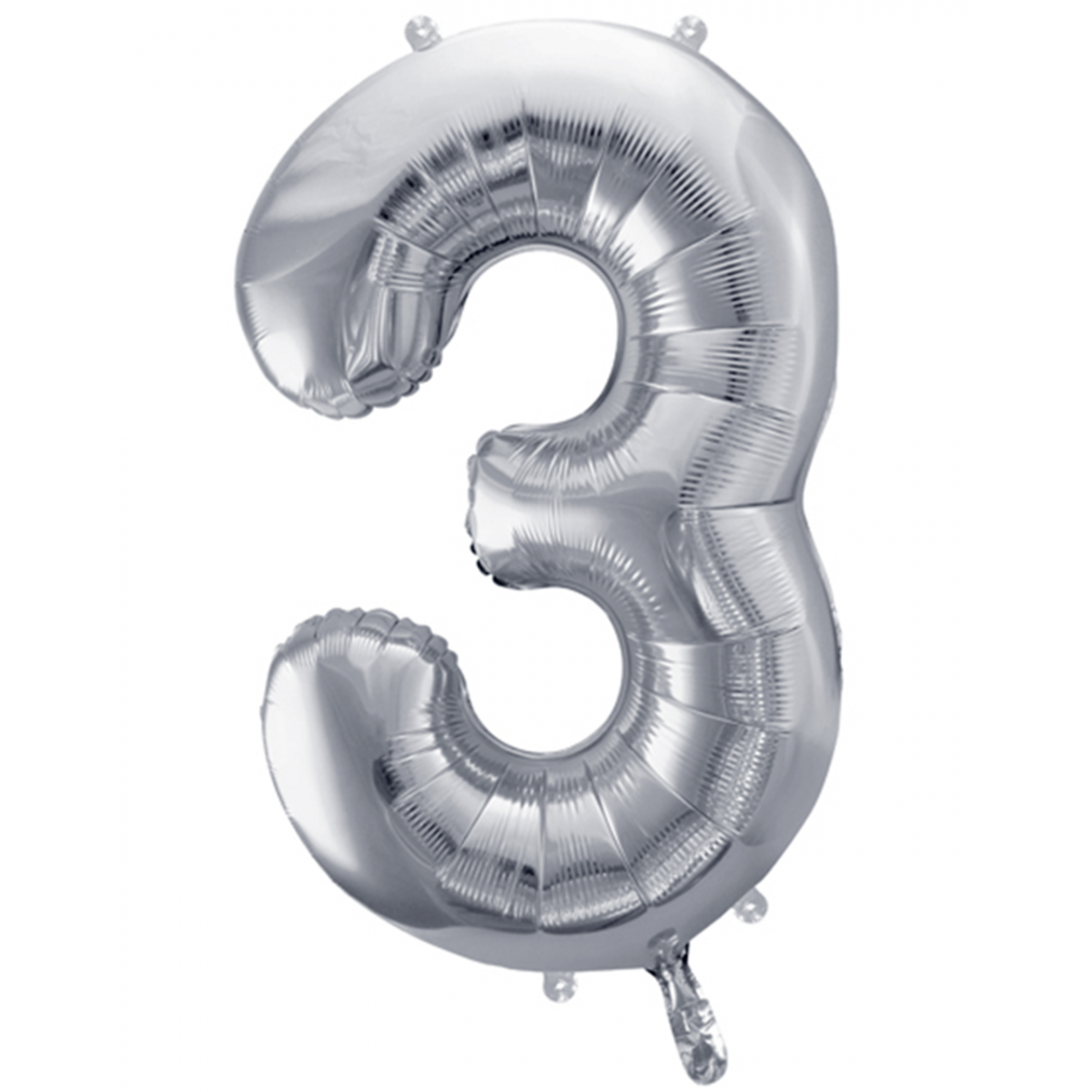 Folienballon XXL "Zahl 3 Silber" - 86 cm - gefüllt