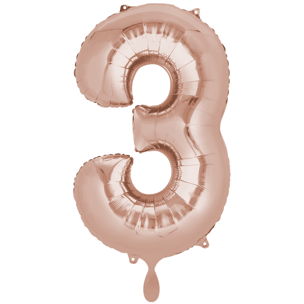 Folienballon XXL "Zahl 3 Roségold" - 86 cm - gefüllt