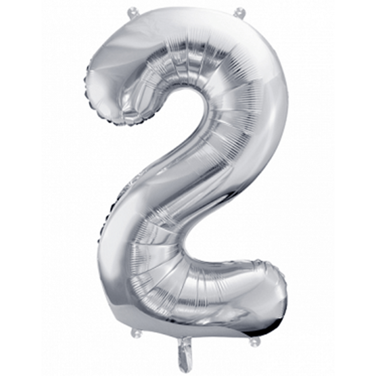 Folienballon XXL "Zahl 2 Silber" - 86 cm - gefüllt