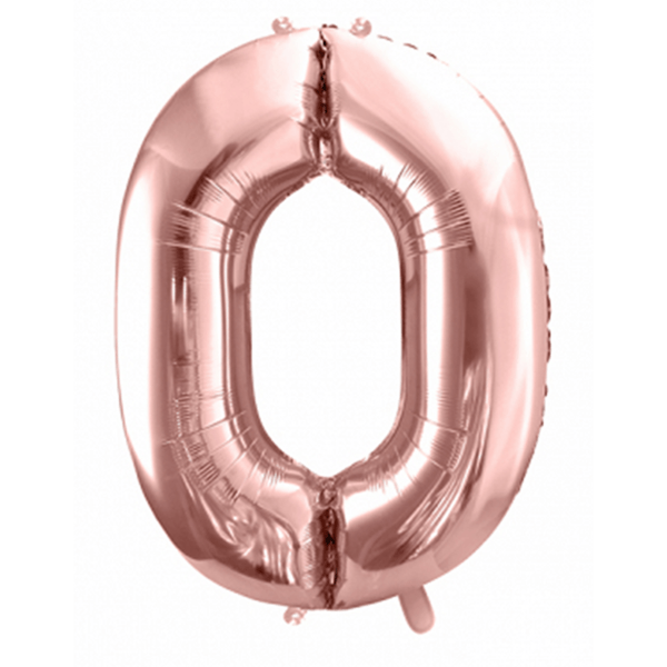Folienballon XXL "Zahl 0 Roségold" - 86 cm - gefüllt