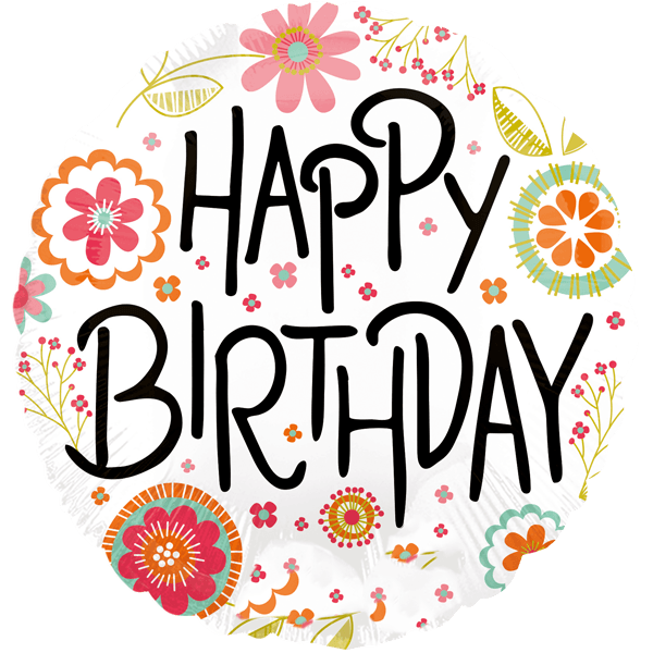 Folienballon "Happy Birthday mit Blumen" - 45 cm - gefüllt