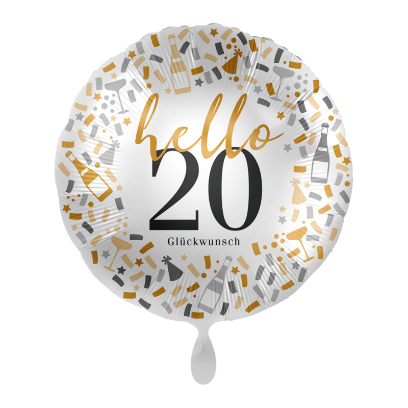 Folienballon Folienballon "Hello 20" - 43 cm - gefüllt