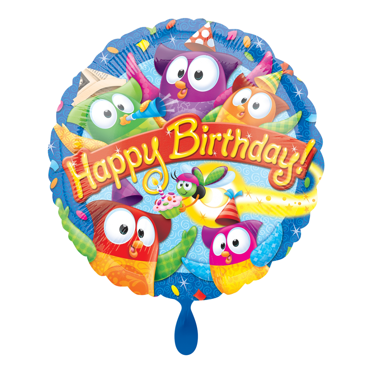 Folienballon "Happy Birthday Owl Stars" - 45 cm - gefüllt