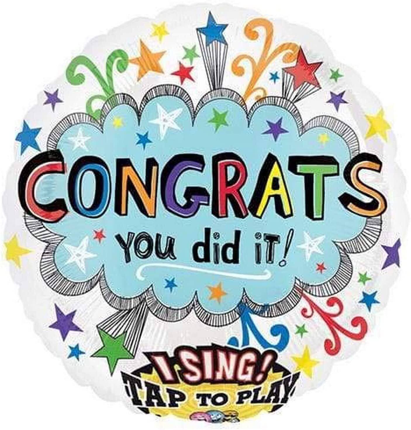 Folienballon XXL singend "Congrats you did it" - 71 cm - gefüllt
