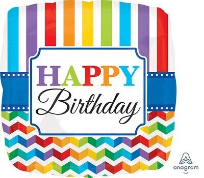 Folienballon XXL "Happy Birthday Bright Stripe & Chevron" - 71 cm - gefüllt