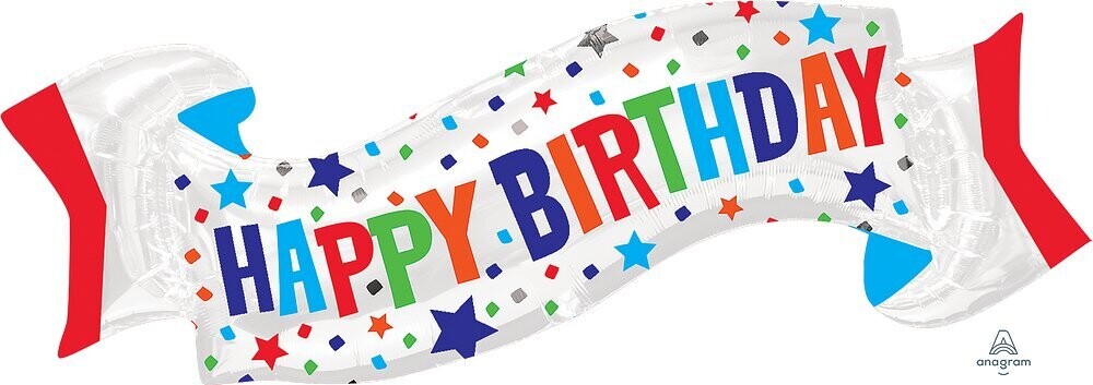 Folienballon XXL "Happy Birthday Banner" - 101 cm x 48 cm - gefüllt