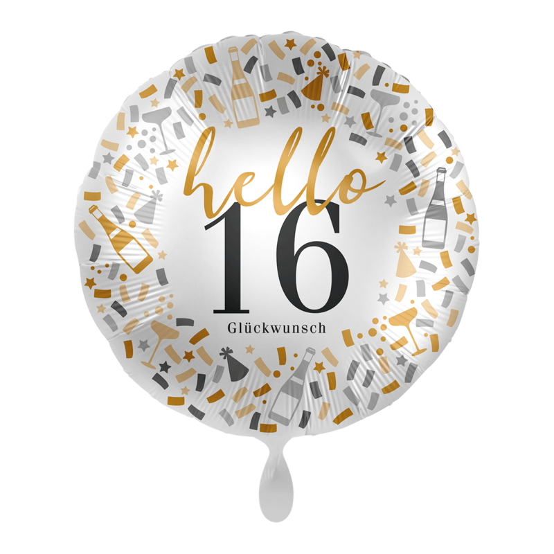 Folienballon Folienballon "Hello 16" - 43 cm - gefüllt