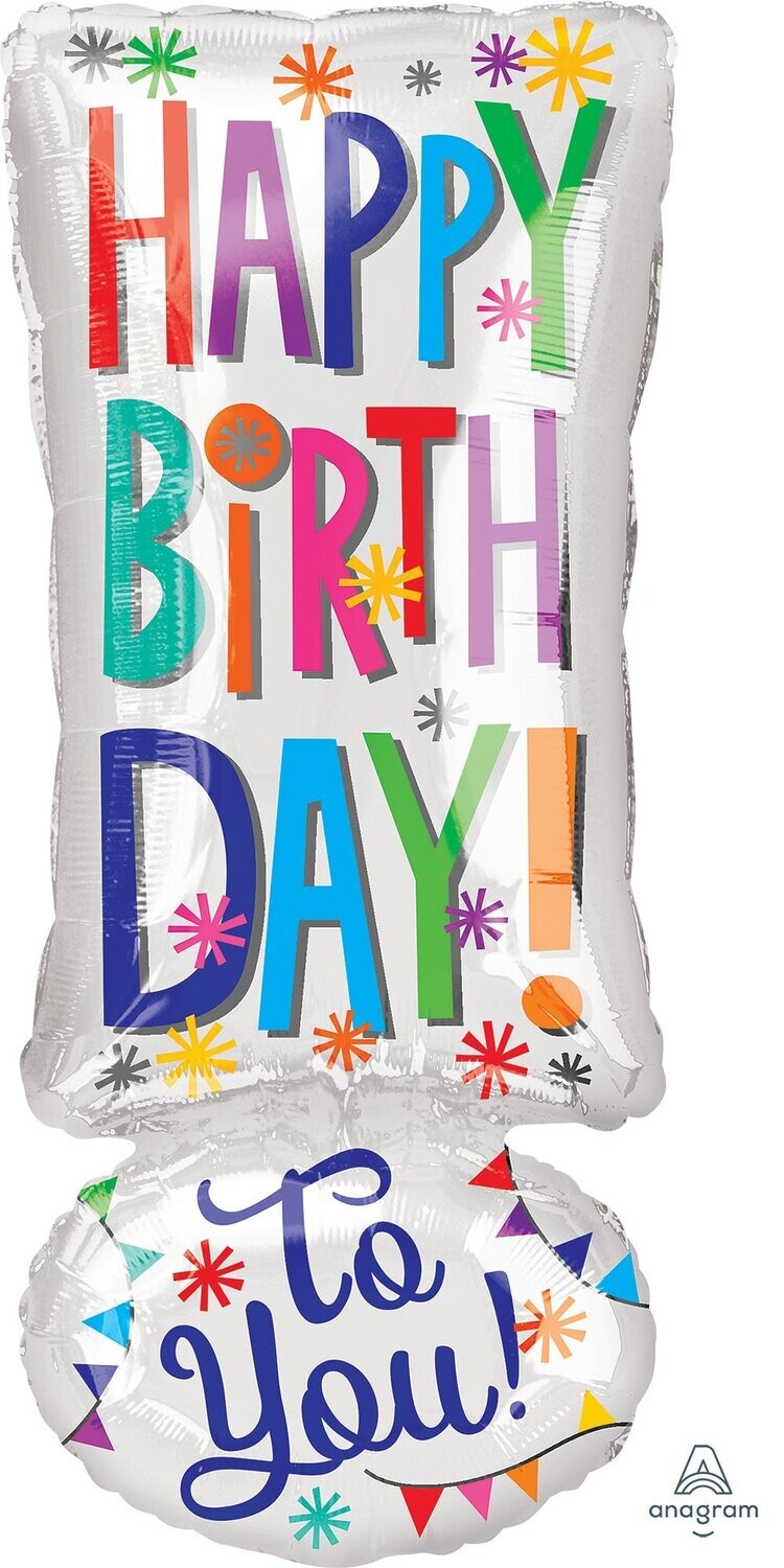 Folienballon XL "Happy Birthday Ausrufezeichen" - 25 cm x 63 cm - gefüllt