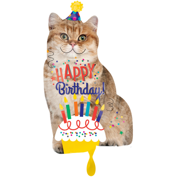 Folienballon XXL "Happy Birthday Cat" - 83 cm - gefüllt