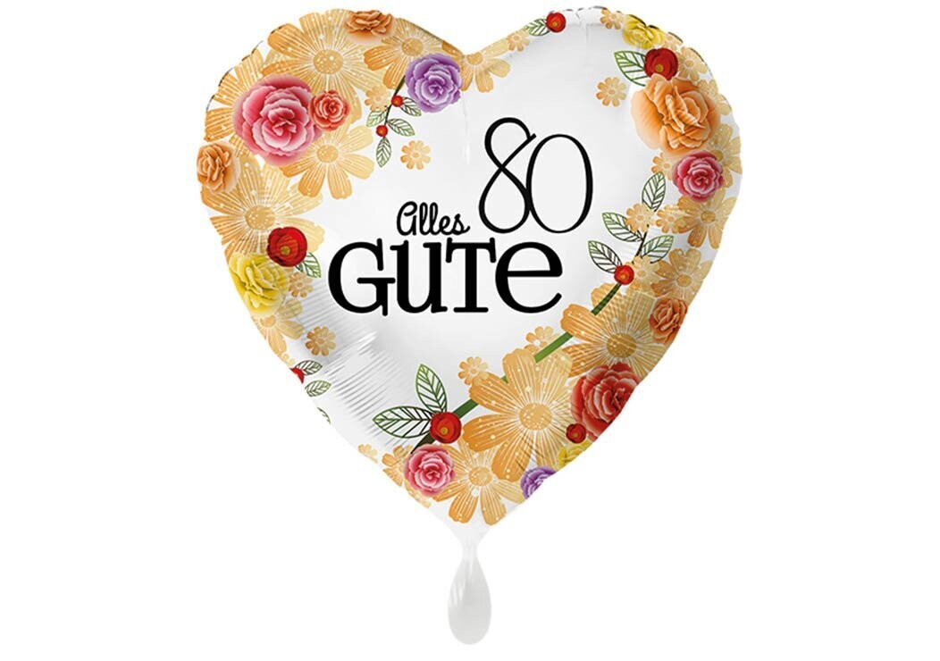 Folienballon Herz "Alles Gute 80" - 38 cm - gefüllt
