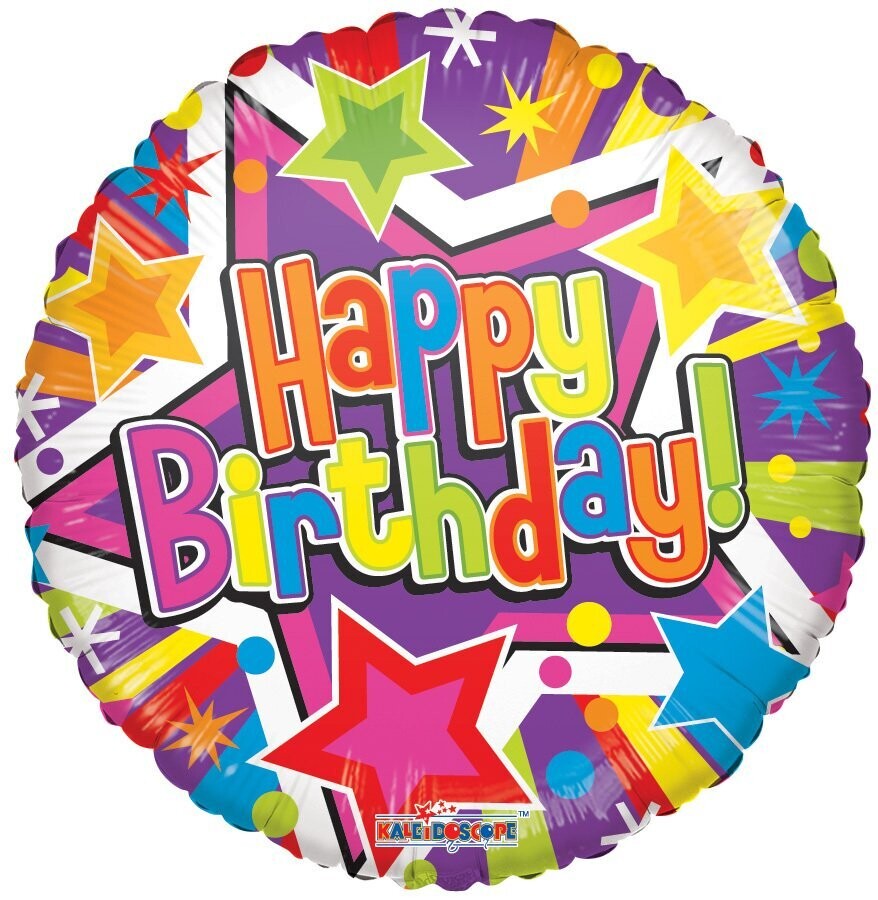 Folienballon "Happy Birthday Colourful Stars" - 45 cm - geüllt