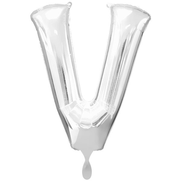 Folienballon XXL "Buchstabe V Silber" - 86 cm - gefüllt