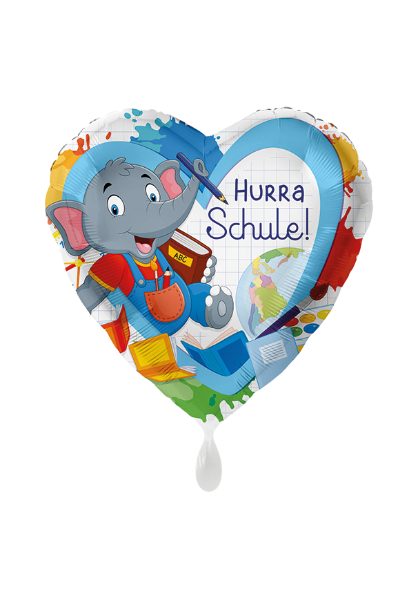 Folienballon "Hurra Schule Elefant" - 45 cm - gefüllt