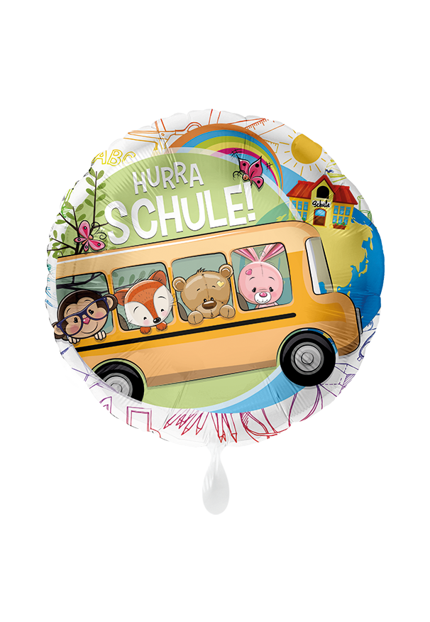 Folienballon "Hurra Schule Schulbus" - 45 cm - gefüllt