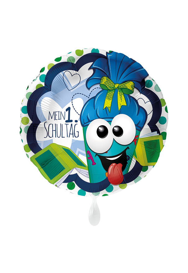 Folienballon "Mein 1. Schultag blau" - 45 cm - gefüllt