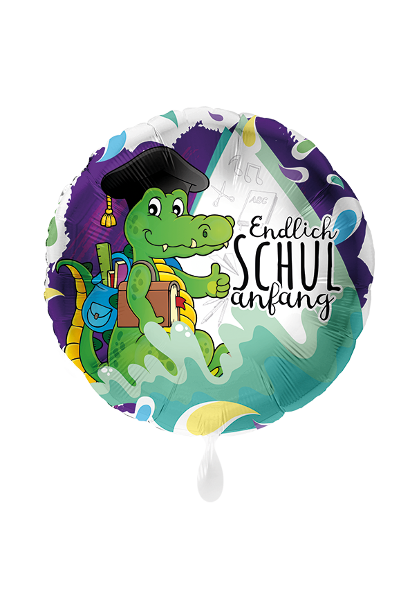 Folienballon "Endlich Schulanfang Krokodil" - 45 cm - gefüllt