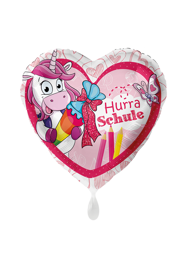 Folienballon "Hurra Schule Einhorn" - 45 cm - gefüllt