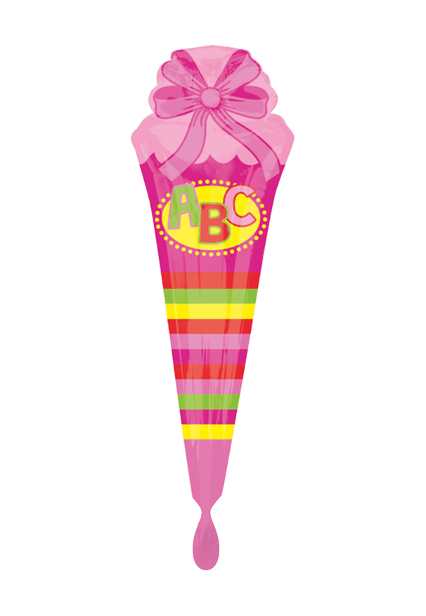 Folienballon XXL "Schultüte pink" - 111 cm - gefüllt