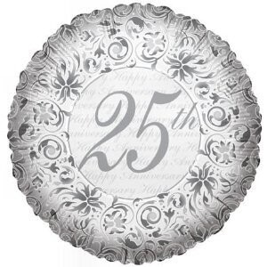 Folienballon "25th" (zur Silberhochzeit) - 46 cm - gefüllt