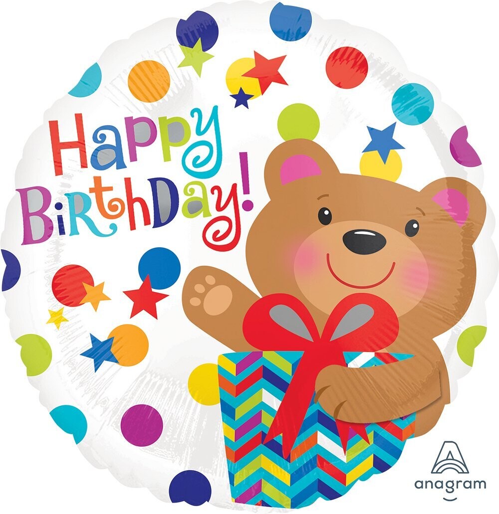 Folienballon Happy Birthday Bear Gift - 43 cm - gefüllt