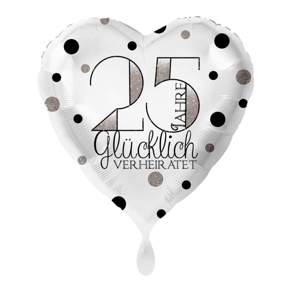 Folienballon Silberhochzeit - 25 Jahre Glücklich verheiratet - 43 cm - gefüllt