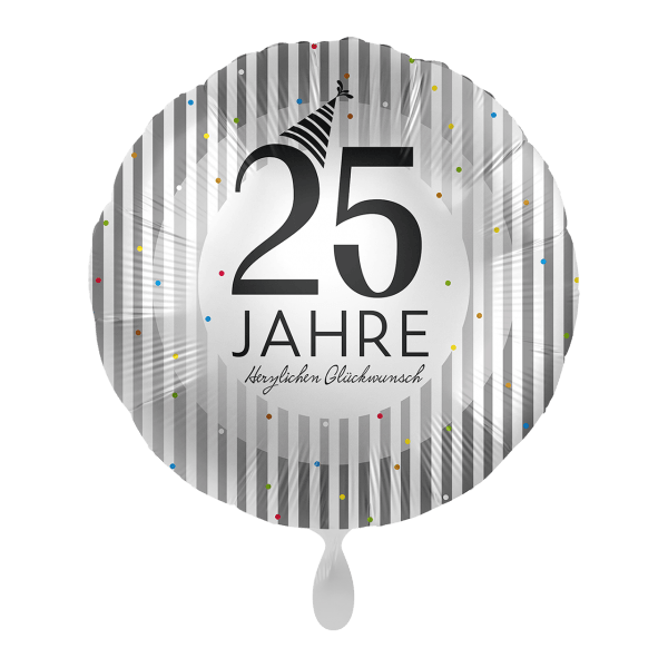 Folienballon Silberhochzeit - Streifen- 43 cm - gefüllt