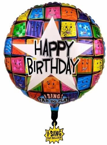 Folienballon XXL singend "Happy Birthday Faces" - 71 cm - gefüllt