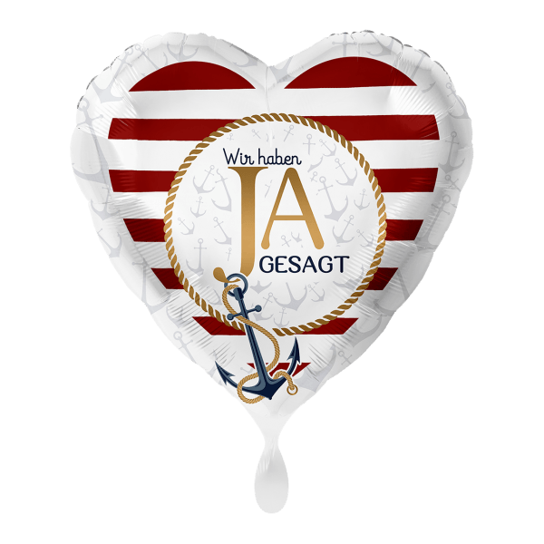 Folienballon Hochzeit Wir haben ja gesagt - Anker - 43 cm - gefüllt