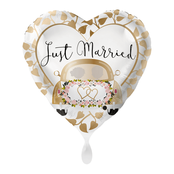 Folienballon Hochzeit Herz Just Married Auto - 43 cm - gefüllt