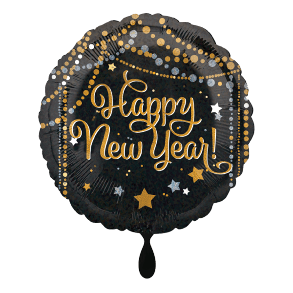Folienballon "Silvester Schwarz-gold" - 45 cm - gefüllt
