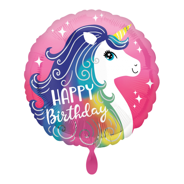 Folienballon "Happy Birthday Pink Unicorn" - 45 cm - gefüllt