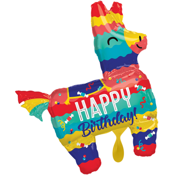 Folienballon XXL "Happy Birthday Pinata Party" - 83 cm - gefüllt